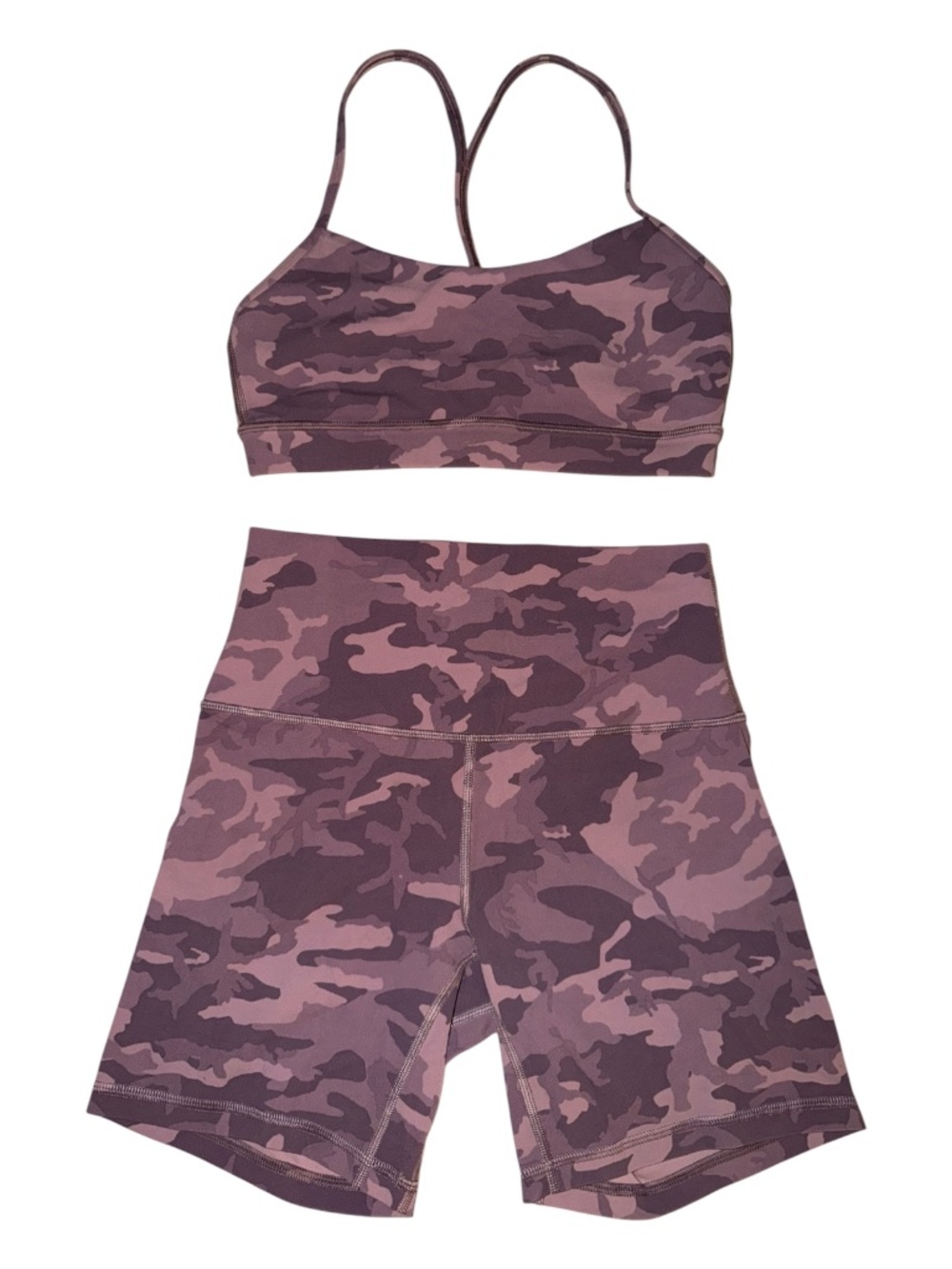 Lululemon Pink Camo Set Flow Y Sports Bra & Shorts 6